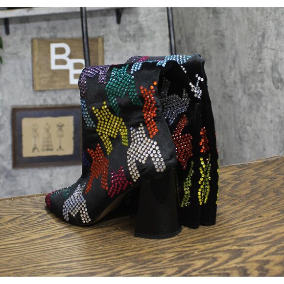 Betsey Johnson Womens Rhinestone Naomy Boot NAOM01S5 Black Multi 6M - Picture 3 of 13